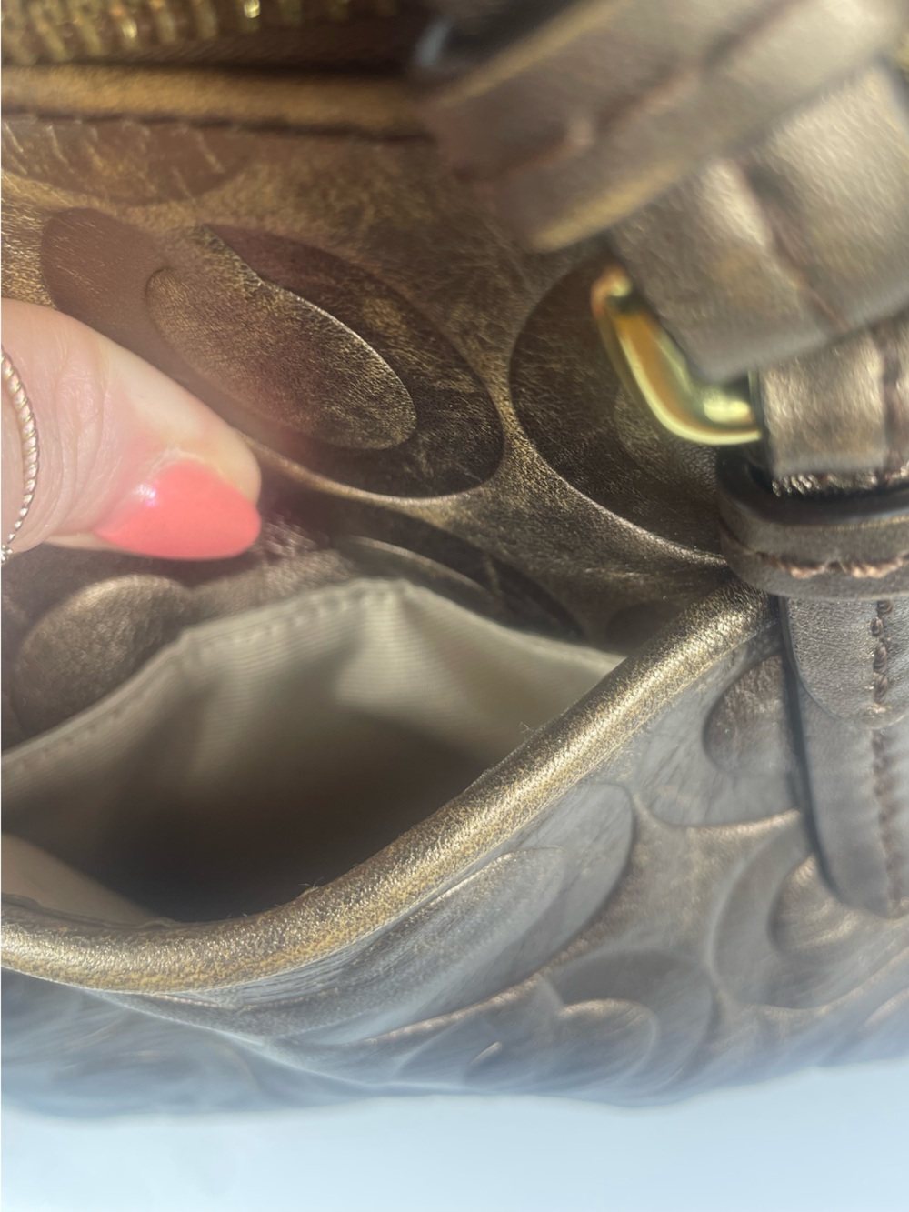 Coach Peyton Metallic Op Art Embossed Satchel - Picture 8 of 13